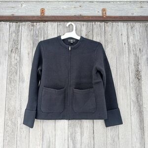 J Crew 365 Cardigan Sweater Womens Sz XXS Black  Merino Wool‎ Blend Zip Front
